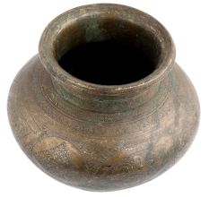 Handmade Dark Tan Brass Water Pot With Engraved Floral Design