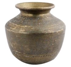 Handmade Brown Patina Big Water Pot Or Matka With Delicate Carving