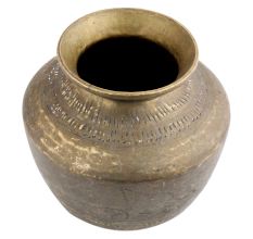 Handmade Brown Patina Big Water Pot Or Matka With Delicate Carving