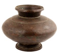 Handmade Brown Patina Finish Round Brass Water Pot