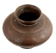 Handmade Brown Patina Finish Round Brass Water Pot