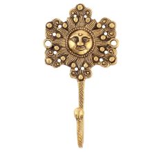 Handmade Yellow Brass Sun God Face Single Wall Hook