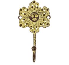 Handmade Golden Brass Sun Face Single Wall Hook