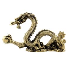 Handmade Golden Brass Chinese Dragon Holding Ball Statue