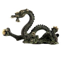 Handmade Black Patina Brass Dragon Statue With A Ball