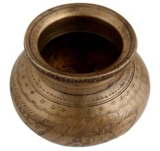 Handmade Patinated Brass Water Pot With Carved Images