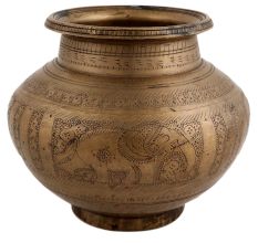 Hand Carved Brown Brass Carved water Storage Pot