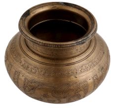 Hand Carved Brown Brass Carved water Storage Pot