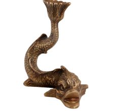 Handmade Golden Brass Fish Sculpture Candle Holder