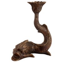 Handmade Dark Brown Brass Fish Candle Holder