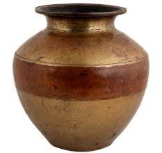 Handmade Antique Brass With Copper Band  Ganga Jamuna Pot