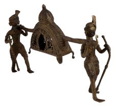 Handmade Antique Gold Brass Dhokra Warrior Bow Arrow Statue