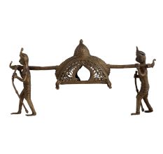 Handmade Antique Gold Brass Dhokra Warrior Bow Arrow Statue