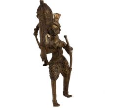 Handmade Antique Gold Brass Dhokra Warrior Bow Arrow Statue