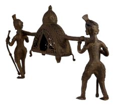Handmade Antique Gold Brass Dhokra Warrior Bow Arrow Statue