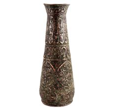 Hand carved Dark Brown Copper Vase With Embossed Flower Design