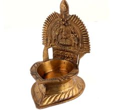 Handmade Golden Brass Gajalaxmi Vilakku or Lakshmi Oil Lamp Diya