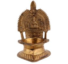 Handmade Golden Brass Gajalaxmi Vilakku or Lakshmi Oil Lamp Diya