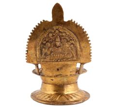 Handmade Golden Brass Gajalaxmi Vilakku or Lakshmi Oil Lamp Diya