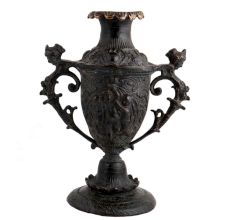 Handmade Antique Brass Urn or Flower Vase With Intricate Design And Handles