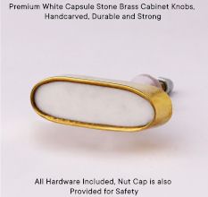 White Capsule Stone Brass Cabinet Knobs