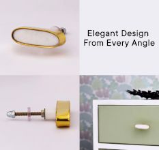 White Capsule Stone Brass Cabinet Knobs