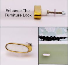 White Capsule Stone Brass Cabinet Knobs