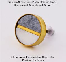 Grey White Stone Brass Plated Dresser Knobs