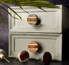 Round Grey Marble Wooden Cabinet Knobs