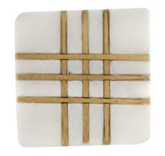 White Square Marble Brass Cabinet Knobs