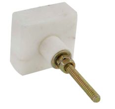 White Square Marble Brass Cabinet Knobs