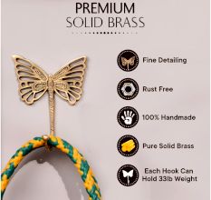 Handmade Golden Brass Butterfly Wall Mounted Hook for Hanging Clothes