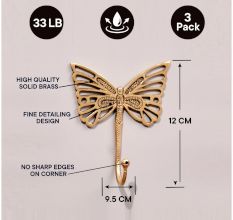 Handmade Golden Brass Butterfly Wall Mounted Hook for Hanging Clothes