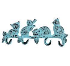 Turquoise Distressed Cats Iron Hook