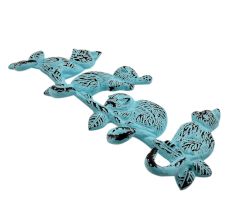 Turquoise Distressed Cats Iron Hook