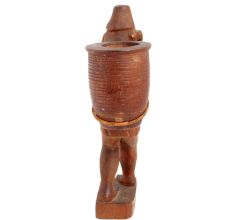 Handmade Brown Wooden Statue Of Old Man With Bag  At Back