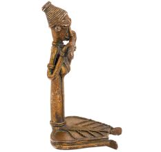 Handmade Yellow Brass Dhokra Art Statue Of Musician Playing Mahuri