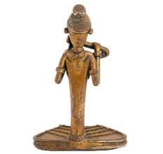 Handmade Yellow Brass Dhokra Art Statue Of Musician Playing Mahuri