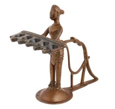 Handmade Brown Brass Lady Holding Five Faced Oil Lamp