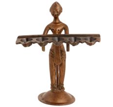 Handmade Brown Brass Lady Holding Five Faced Oil Lamp