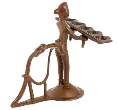 Handmade Brown Brass Lady Holding Five Faced Oil Lamp