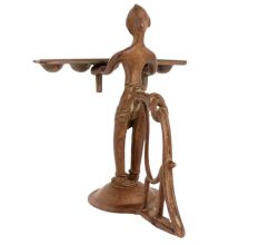 Handmade Brown Brass Lady Holding Five Faced Oil Lamp