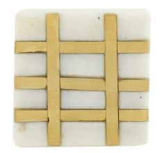 White Square Marble Brass Dresser Knobs