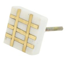 White Square Marble Brass Dresser Knobs