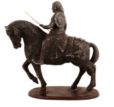 Handmade Black Metal Indian Lady Warrior On Horse Statue