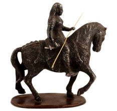 Handmade Black Metal Indian Lady Warrior On Horse Statue
