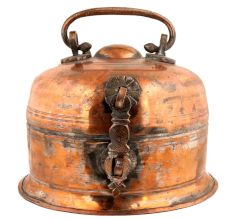 Handmade Golden Brass Jewelry Box With Dome Shape Lid And Handle
