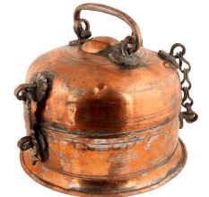 Handmade Golden Brass Jewelry Box With Dome Shape Lid And Handle