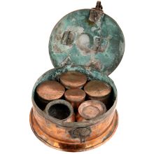 Handmade Golden Brass Jewelry Box With Dome Shape Lid And Handle