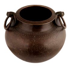 Handmade Brown Brass Plant Pot With Ring Handles